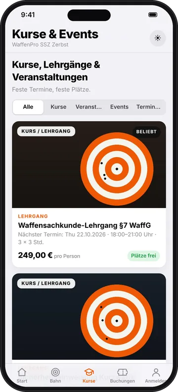 WaffenPro Booking – Kurse & Events